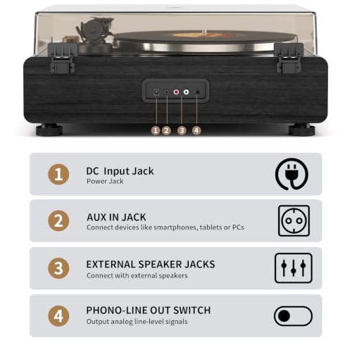 Image of Hi-Fi Belt-Drive Vinyl Record Player with Speakers and Bluetooth Playback