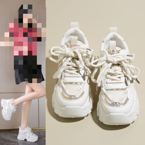 Image of Chunky Sneakers for Women, Fashionable and Height - Increasing Platform Sneakers Dad Shoes for Women, Casual Lace - up Walking Shoes