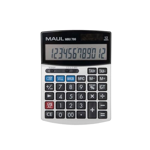 Calculatrice de bureau solaire MAul argent et noir avec 12 chiffres