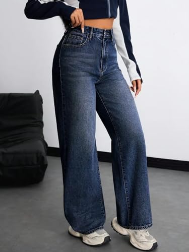 Image of KOTTY Women's High Rise Wide Leg Denim Jeans | Relaxed Fit Casual Everyday Jeans for Women
