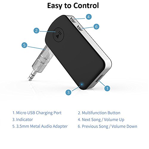 Giveet Bluetooth Receiver for Car, Wireless Audio Aux Adapter with Microphone, Handsfree Calling, Extra 12 Hours Playtime for Home Stereo, Wired Headphones/Speakers Music Streaming Sound System