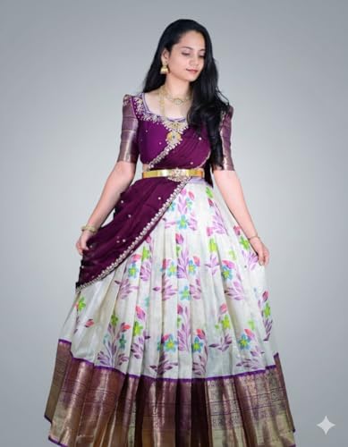 Image of ZITON Women's Indian Traditional Kanjivaram Silk Pure Weaving Lehenga Choli Along With Dupatta And Blouse Piece, Half Saree (Unstitched)