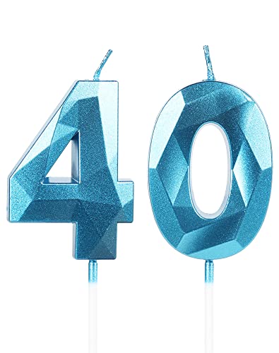 Vela 3D de 40 Cumpleaños, Azul   Decoración para Tartas, Fiestas y Celebraciones