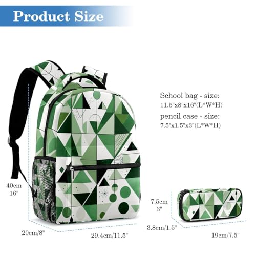 Cartables de grande capacité (lot de 2) avec trousse, motifs géométriques pour ados - 2