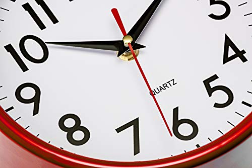 Bernhard Products Red Wall Clock 8" Retro Kitchen Silent Non-Ticking Quality Quartz Battery Operated Round Clock For Office Classroom Bedroom Bathroom Easy To Read #TOP3