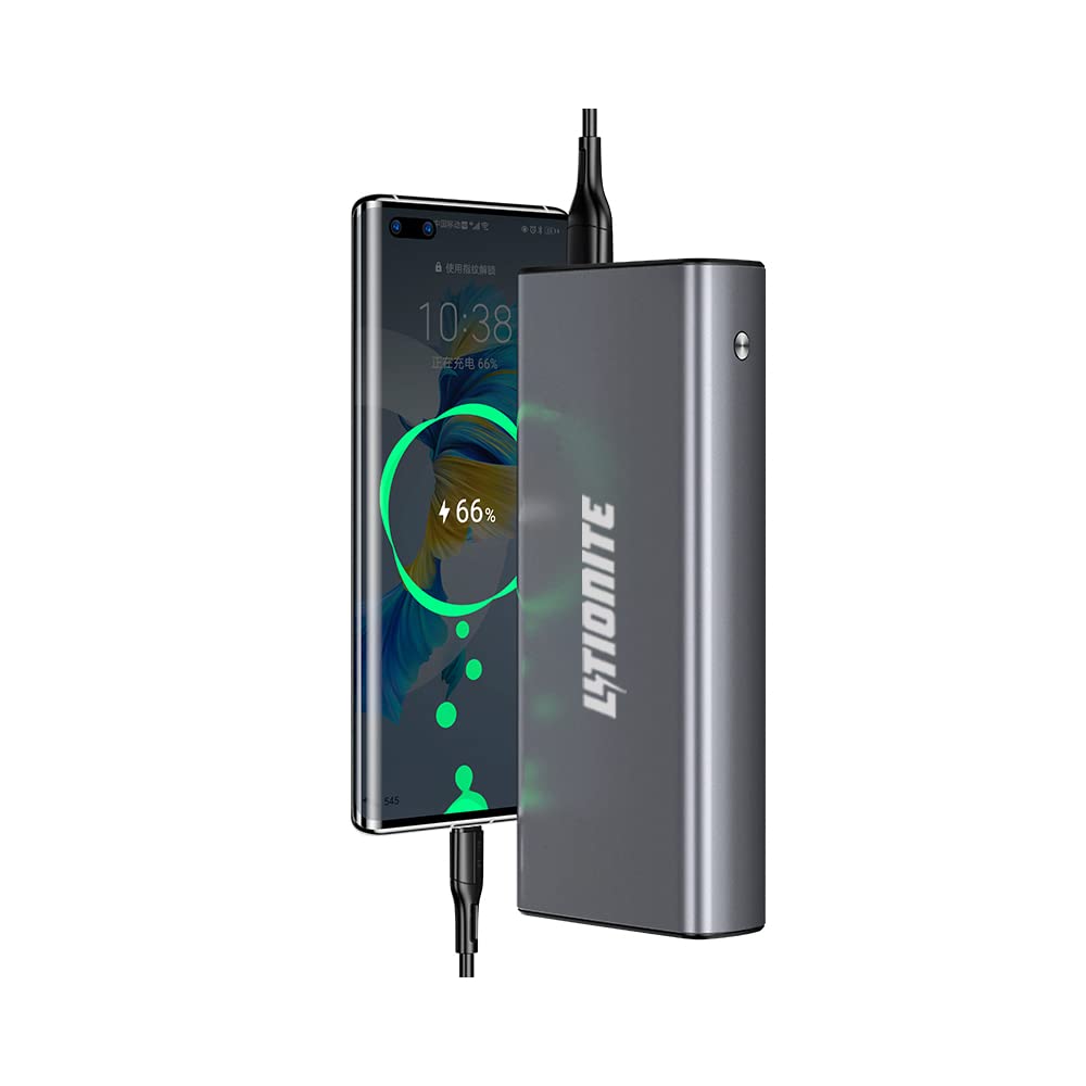 LITIONITE Capsule 65W / 30.000mAh Power Bank PD3.0 in Alluminio - 1x USB-C (65W Max) - 2x USB-A (QuickCharge 3.0) - Batteria esterna portatile per PC/Macbook/Surface/Notebook/Smartphone/Tablet