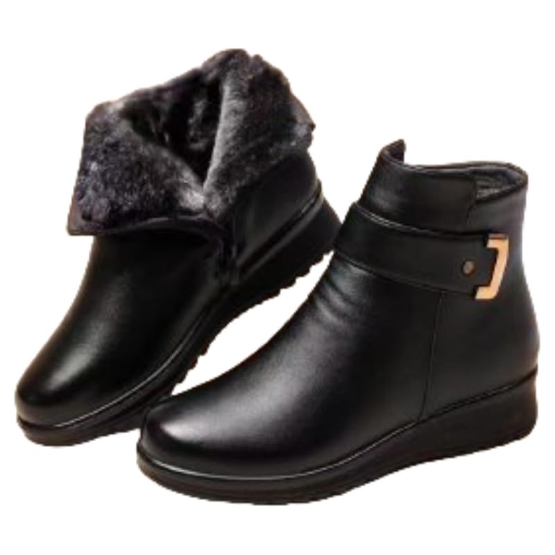 Womens large-sized thick flat ankle boots with side zipper design Easy to put on and take off Anti-slip