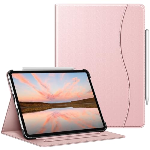 FINTIE Case Compatible with iPad Pro 11 inch (2022/2021/2020/2018, 4th/3rd/2nd/1st Generation) - Multi Angle Folio Cover with Pencil Holder & Pocket, Auto Wake/Sleep, Rose Gold
