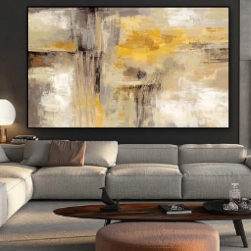 Peinture à l'huile abstraite dorée pour illuminer un grand salon scandinave - 3