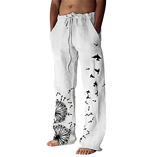 Pantalon coton lin homme rose M léger fluide coupe droite loisirs décontracté