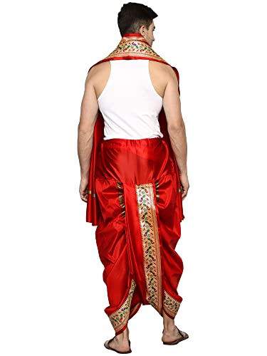 Image of Rameshwaram Fabrics Readymade Dhoti for Men, Velcro Style Stitched Mens Silk Dhoti Pant with Stole Set
