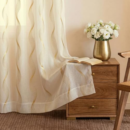 Best Curtain Sets: Festive Blackout vs Sheer 70 Urban Space Gold Foil Sheer with Texture, Curtains for Window, 35...