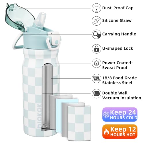 Image of BJPKPK 18 oz Water Bottle with Straw & Handle, Insulated Stainless Flask | Leak Proof Locking Lid, Thermal, Double Wall Vacuum, Metal, Keeps Hot /Cold, BPA Free, Travel & Sports, Plaid