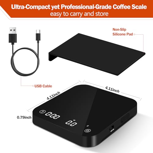 Image of Mini Coffee Scale with Timer Automatic, 0.1g /2000g Rechargeable Precision Espresso Scale