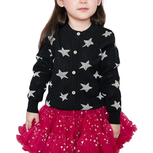 Toddler Baby Girl Cardigan Sweater Star Print Long Sleeve Button Up Knitted Top Fall Winter Clothes for Little Girl