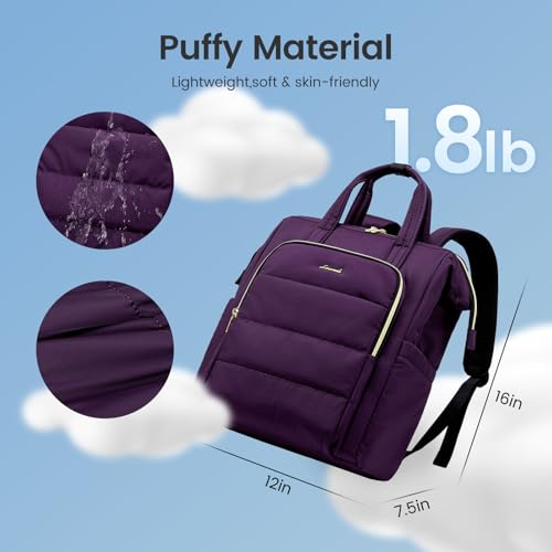 Image of LOVEVOOK Laptop Backpack Women 15.6 inch,Lightweight Puffer Travel Backpacks for Women,Quilted Laptop Bag Computer Work Teacher Nurse Backpack,Womens Backpack Purse for College Business,Dark Purple