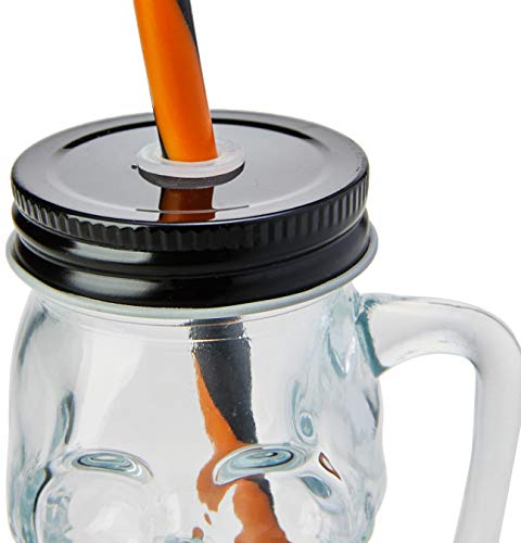 Caneca De Vidro C/tampa E Canudo Caveira Rock Style 130ml Lyor Transparente, Tampa Preta E Canudo Ma