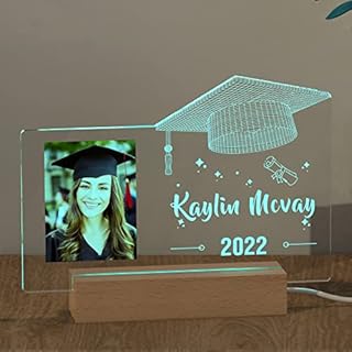 Personalised Graduation Gifts - Custom Photo Night Light, 3D Illusion Graduation Cap Led Lamp, Class of 2022 Gifts for Her Him Daughter Son Teachers Grad College Gifts Home Decor by iDIY