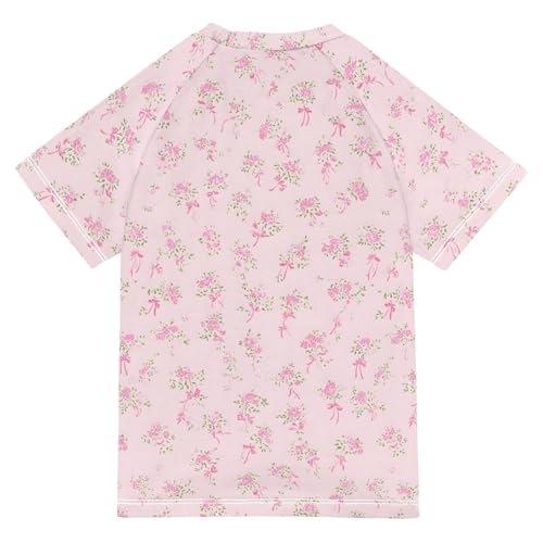 ALAZA Kids Rash Guard Girls Toddler Swim Shirts Short Sleeve Pink Small Floral UPF 50+ 3T2
