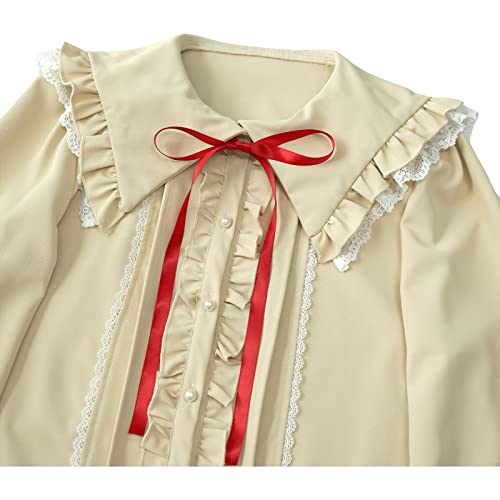 Image of Lolita Women Ruffle Sailor Collar Blouse Shirt Kawaii Teen Bow Tie Cat Ears Fashion Button Front Junior Cute Tops