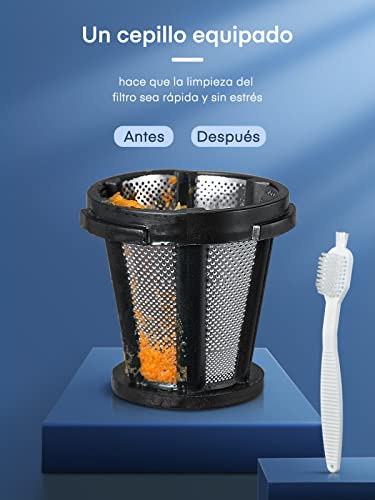 Licuadora Prensado en Frío, Housnat Extractor de Zumos y Verduras con Motor Silencioso y Función Inversa, Licuadora para Verduras y Frutas Fácil de Limpiar con un Cepillo Extra, con Recetas - imagen 3