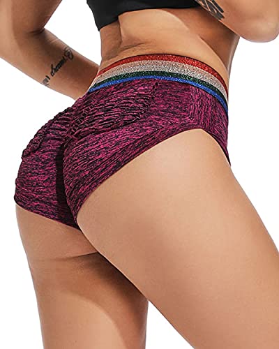 STARBILD Mini Shorts Deportivos de Cintura Alta con Bolsillos, Leggings Cortos Sexy con Pliegues, Verano Viaje Playa Yoga, R1710-mini-Rojo L Cover