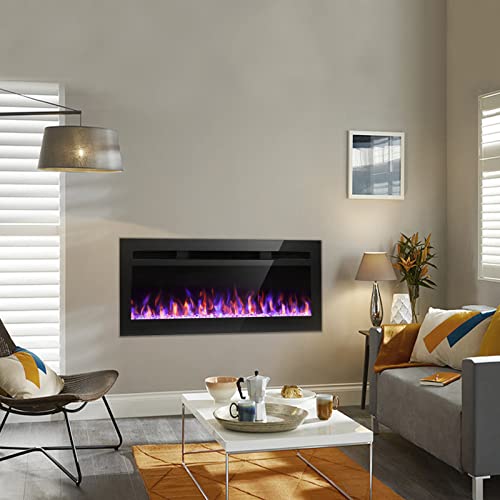 Litsdfm 36 Inch Electric Fireplace, Recessed And Wall Mounted Fireplace, Fireplace Heater And Linear Fireplace, With Timer, Remote Control, Adjustable Flame Color, 750/1500W, Black #TOP6