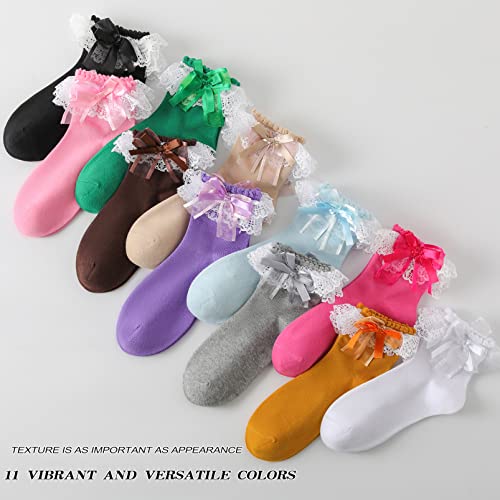 Lace Ruffle Frilly Socks for Women - Lace Ankle Socks with Bow3