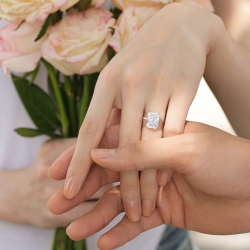 Fake Engagement Rings for Women Engagement Rings Jewelry for Brides Silver CZ Engagement Rings Travel Rings Solitaire Cubic Zirconia Engagement Rings Square Halo Engagement Ring3