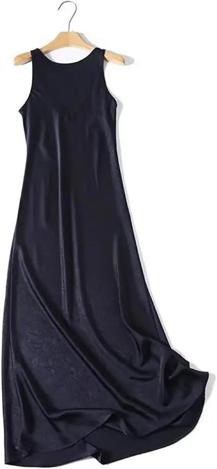 Women Satin Backless Camisole Long Dress Casual Dresses Silky Smooth Dress