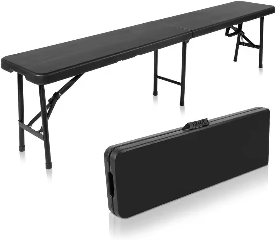 Plastic Folding Bench – Portable Bench Used for Indoor, Outdoor, Picnic, Party, Camping, Dining Seat, Garden Soccer Multipurpose Entertaining Activities, White (1, Black, 8 Feet)