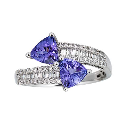 Gin & Grace 10K White Gold Genuine Tanzanite Ring with Diamonds for women | Ethically, authentically & organically sourced (Trillion-cut) shaped Tanzanite hand-crafted jewelry for her