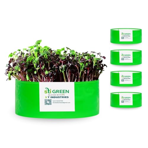 Image of HDPE Grow Bags for Plants 24X6 Inch (Pack of 5) | 260 GSM Heavy Duty UV-Protected Round Green Colour Plant Bags for Terrace and Vegetable Gardening | Strong & Reusable|