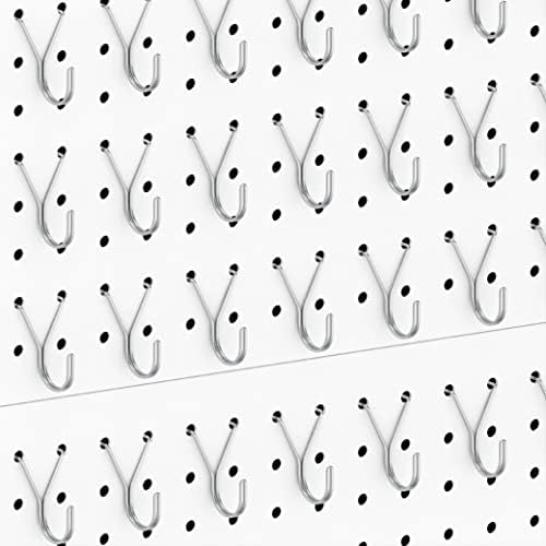 HUHOLE Pegboard Hooks, J-Hook, 1 Inch Silver Pegs 40 Pack, Ideal Display Hooks for Hanging Jewelry, Necklaces, Keys, Small Tools, Will Not Fall Out, Fit 1/8”, 3/16” Peg Boards
