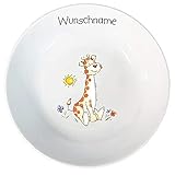 Kindergeschirr Kinderservice 5-tlg. Kinder Service Set aus Porzellan Teller Becher Schale personalisierbar mit Wunschname Name Kindergeschirr mit Namen personalisiert (Giraffe)