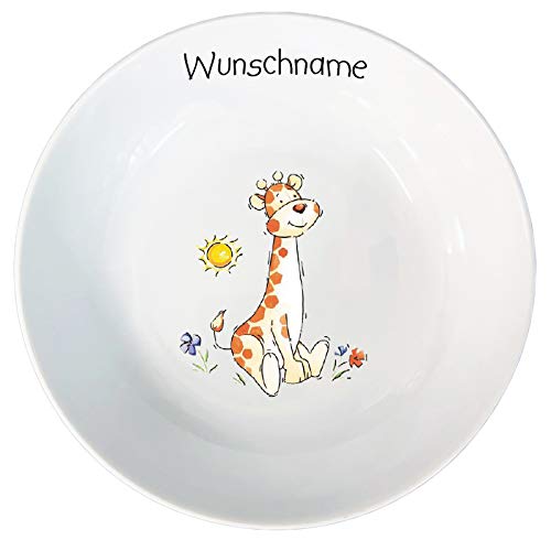 Kindergeschirr Kinderservice 5-tlg. Kinder Service Set aus Porzellan Teller Becher Schale personalisierbar mit Wunschname Name Kindergeschirr mit Namen personalisiert (Giraffe)