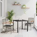 RMIHSJG Garten Essgruppe 3 pcs Grau Poly-Rattan Tischgruppe mit schwarzer Glasplatte und Akazienholz - Modernes Outdoor Esstisch Set für Terrasse und Garten - Wetterfest und Langlebig