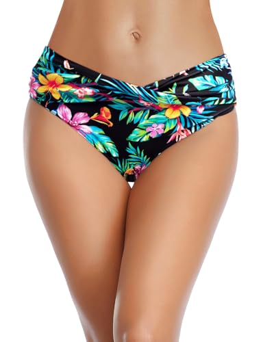 Image of Tempt Me Women Twist Bikini Bottom Moderate High Cut Bathing Suit Bottoms Ruched Swimsuit Bottom