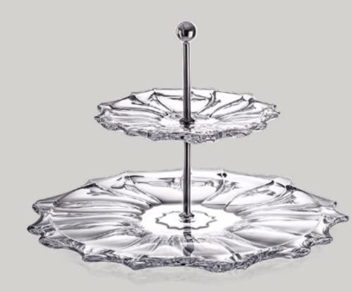 CzechBohemian Crystal Glass 2-Tiers Sweets Stand Cakes Fruits Cupcakes Candy Dessert Plates Width 8"/14" Elegant Centerpiece for Home Decor Wedding Birthday Anniversaries Housewarming