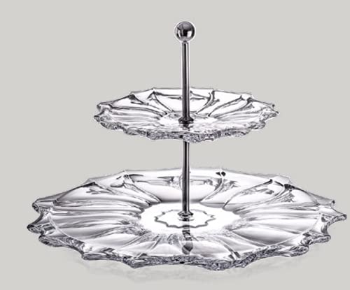 CzechBohemian Crystal Glass 2-Tiers Sweets Stand Cakes Fruits Cupcakes Candy Dessert Plates Width 8"/14" Elegant Centerpiece for Home Decor Wedding Birthday Anniversaries Housewarming