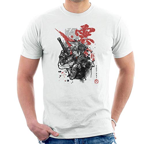 Image of Final Fantasy VII The Swordsman Cloud Strife Art Men's T-Shirt White