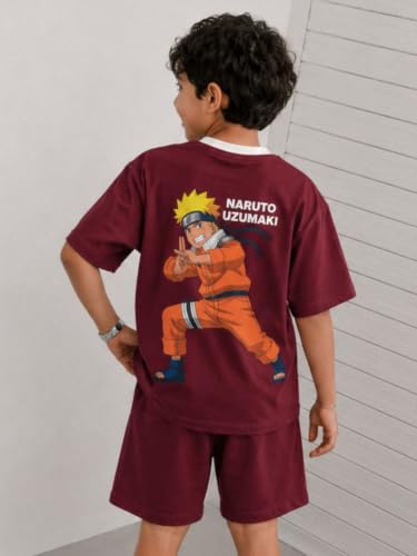 Image of Nap Chief Kids Cotton Naruto Print Co-Ord Set for Boys & Girls | Half Sleeve T-Shirt & Shorts Set | Soft Casual Summer Wear