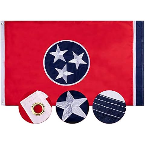 FLAGBURG Tennessee State Flag 5x8 ft, TN State Flag,The Volunteer State Flag with Heavy Duty Embroidered Star, Outdoor Indoor All Weather 210D Nylon Flag with Strong Canvas Header/Brass Grommets Cover