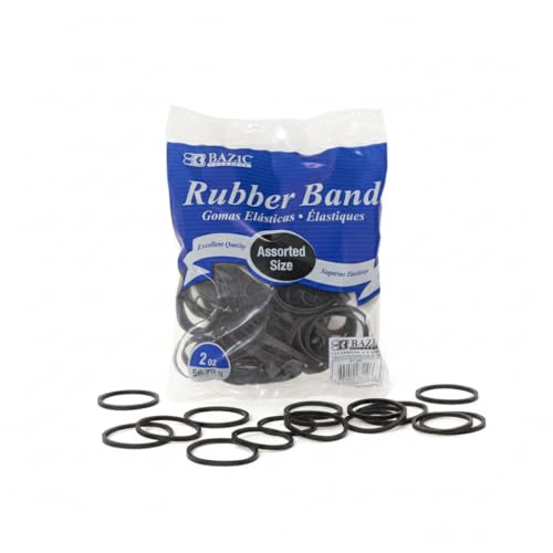 BAZIC Products 2 Oz./ 56.70 g Assorted Sizes Black Color Rubber Bands for School Office Home