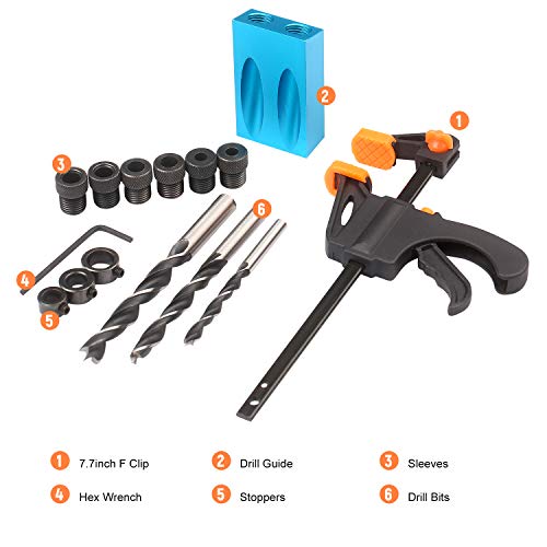 Lechnical 15pcs Pocket Hole Jig Kit 8mm 10mm Guia de broca de ângulo de 15 graus Ferramenta Woodwoor