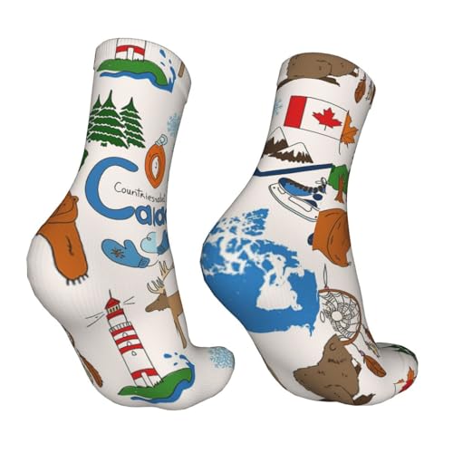 UVBDF Chaussettes confortables respirantes avec symboles et icônes du Canada, chaussettes douces évacuant l'humidité pour un usage quotidien et la salle de sport – vue 7