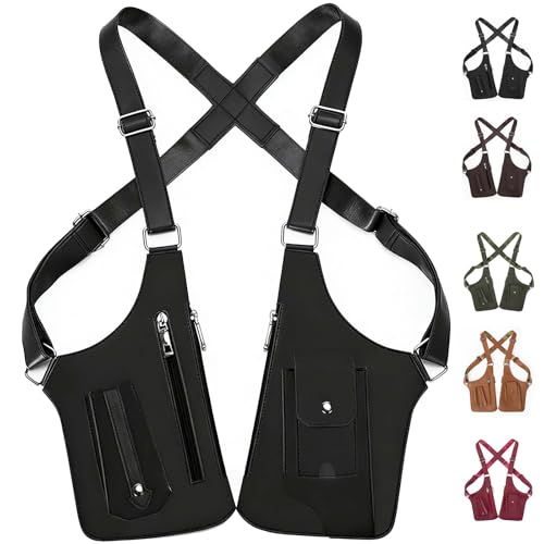 Premium Leather Shoulder Bag Double Shoulder Armpit Bag for Men Anti-Theft Hidden Adjustable Shoulder Holster for Men (Black)