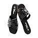 Athlefit Women's Black Flat Sandals Fashion Square Open Toe Dressy Summer Slip On Leather Slide Sandals Size 8
