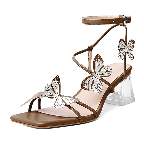Image of Zamikoo Women's Heeled Sandals Square Open Toe Ankle Strap Block Heels Strappy Clear Heels Chunky Low Heels