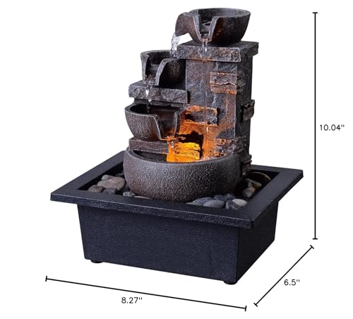 Kalona Décor Desktop Fountain - 10 Inch 4-Tier Design With Imitation Stone, Indoor Waterfall Tabletop River Rocks & Resin Material For Serene Meditation & Relaxation thumb #9